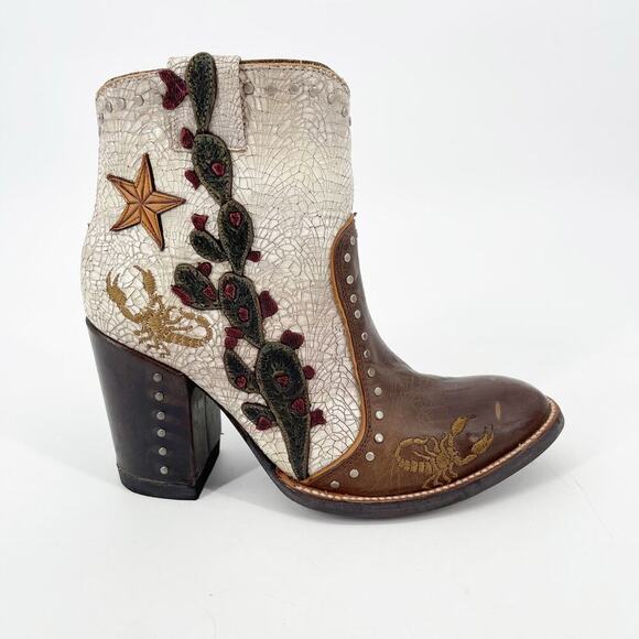 Old Gringo Galena Route 66 Women’s 6.5 Brown Cream Cactus Ankle Cowgirl Boots - Picture 2 of 13
